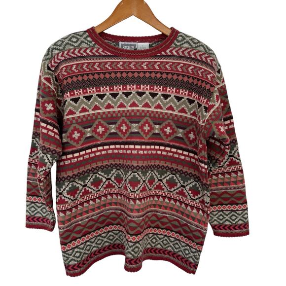 SIGRID OLSEN Sweater Size S Relaxed Geometric Winter Classic - Picture 1 of 10